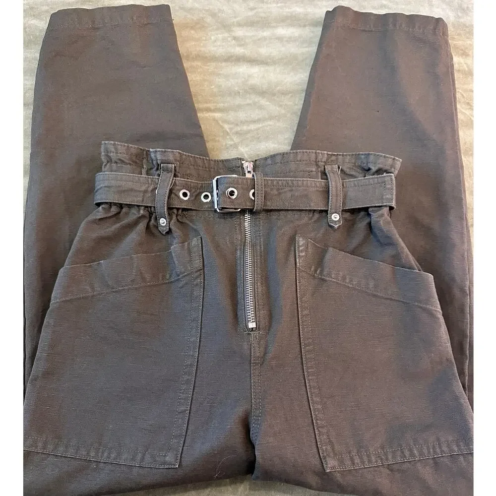 Banana Republic Dark Olive High Waisted Wide Leg Paperbag Pants with Belt 00P